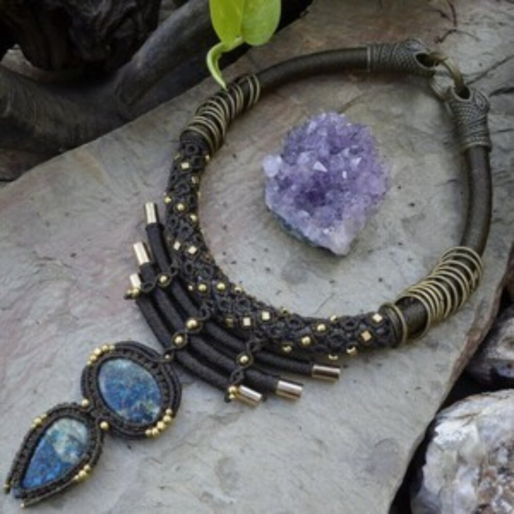 Macrame, Chrysocolla Necklace